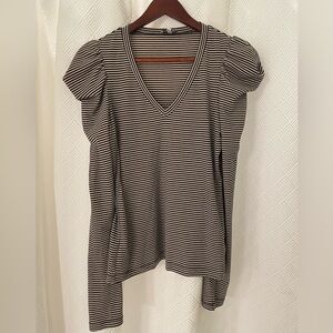 Ella Moss Striped V-Neck Top with Puffy Shoulders